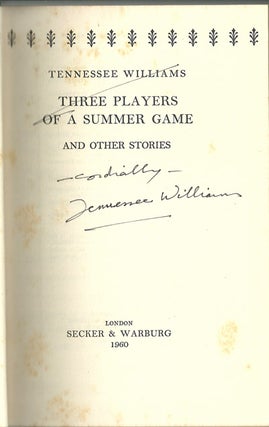Item #10225 Three Players of a Summer Game and other stories. Tennessee WILLIAMS
